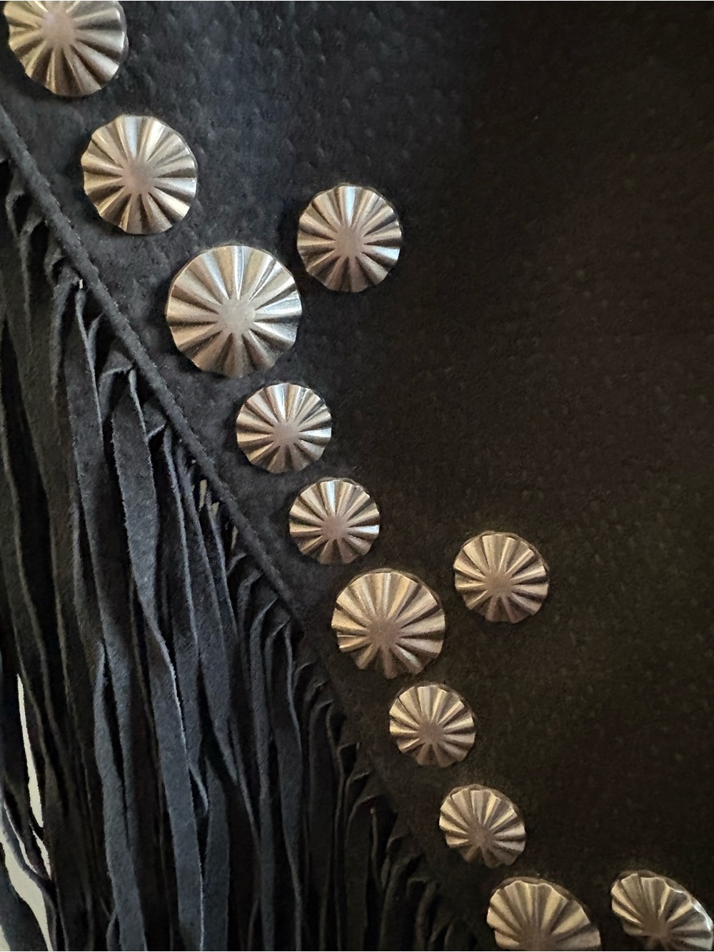 Black Leather Shawl with Turquoise accents and studding - Picture 7 of 8